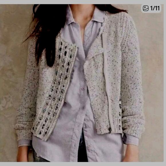 Anthropologie Knitted & Knotted
Woven Pointelle Zip Up
Cardigan Sweater Small - Picture 1 of 6